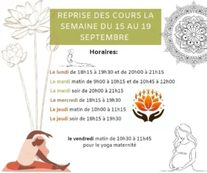 Reprise des cours de Yoga : horaires